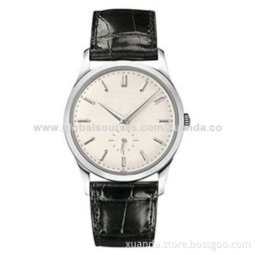 Stainless steel case watch, chronograph watch, white dial/brown genuine leather design for man styleNew